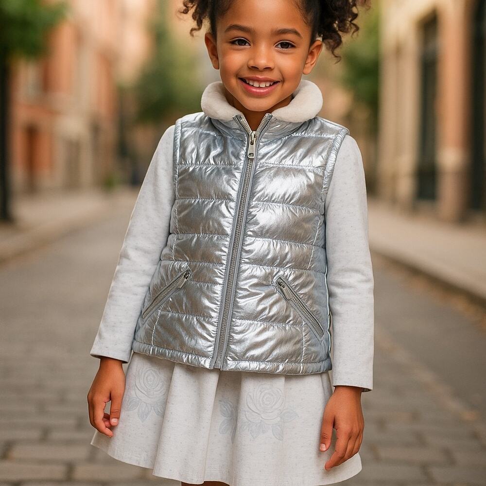 JouJou Girls Vest Size Small‎ 7 Silver Quilted Jou NEW
